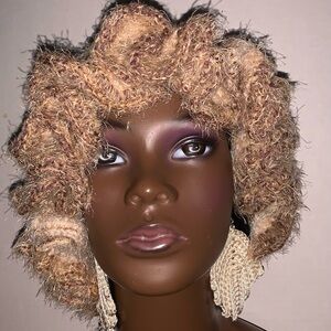 Brown & Ivory luxurious cozy HANDMADE Crochet Ruffle  HAT